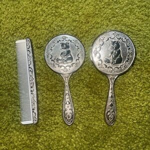 Silver baby vanity Set with Bear Design